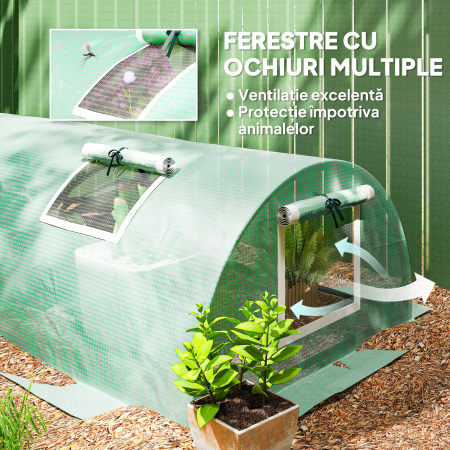  Sera mica cu 5 ferestre si grilaj central, din otel, PE si PP, 300x80x45 cm, verde [4]