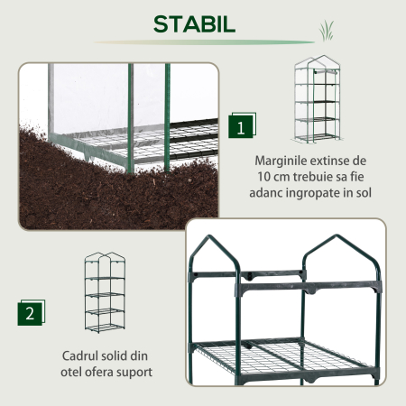  Sera pentru Balcon Compacta cu 4 Rafturi pentru Plante, Sera pentru Gradina cu Acoperis din PVC Transparent, 70x50x160cm [3]