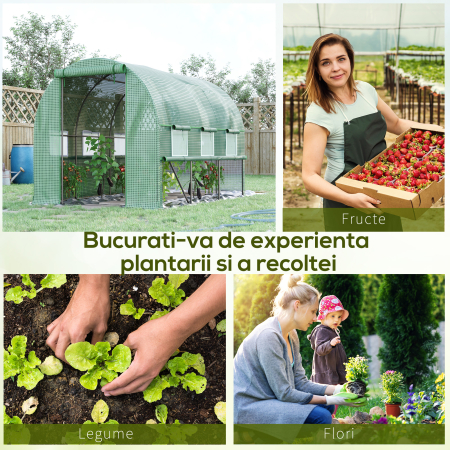  Sera pentru gradina 3x2x2m din otel si acoperire PE, usi cu fermoar si ferestre cu plasa, verde [6]