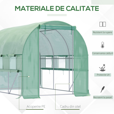  Sera pentru gradina 3x2x2m din otel si acoperire PE, usi cu fermoar si ferestre cu plasa, verde [4]
