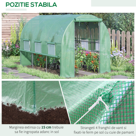  Sera pentru gradina 3x2x2m din otel si acoperire PE, usi cu fermoar si ferestre cu plasa, verde [5]
