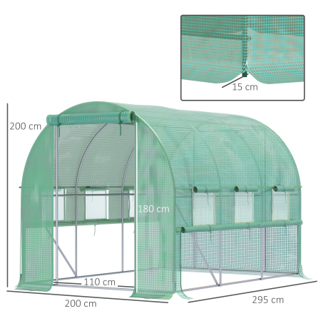  Sera pentru gradina 3x2x2m din otel si acoperire PE, usi cu fermoar si ferestre cu plasa, verde [2]