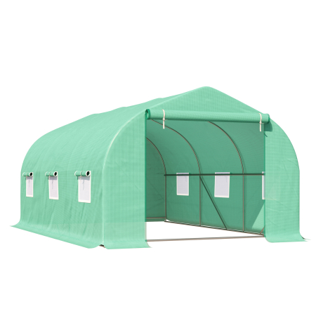 Gradina & balcon -  Sera pentru Gradina cu 6 Ferestre, Usa Rulanta si Acoperis invelit PE, 4,5x3x2 m, Verde inchis