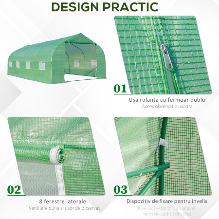 , sera pentru gradina cu acoperis, 6x3x2, verde | Aosom Ro [5]