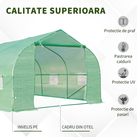 , sera pentru gradina cu acoperis, 6x3x2, verde | Aosom Ro [3]