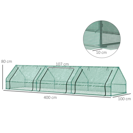  Sera pentru Gradina Impermeabila si Rezistenta la UV cu 3 Ferestre Rulante, 400x100x80 cm, Verde [2]