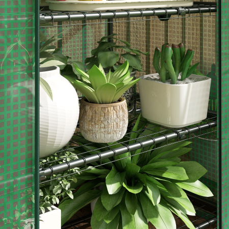 Sera pentru Plante cu 4 Rafturi si Usa Rulabila, din Metal si PE, 69x49x158 cm, Verde inchis [7]