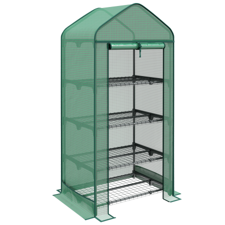 Prelate, pavilioane, umbrele terasa -  Sera pentru Plante cu 4 Rafturi si Usa Rulabila, din Metal si PE, 69x49x158 cm, Verde inchis