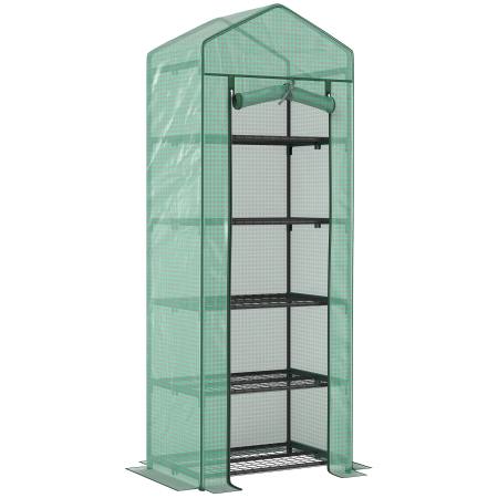 Prelate, pavilioane, umbrele terasa -  Sera pentru Plante cu 5 Niveluri, cu Usa cu Fermoar, din Otel si PE, 69x49x193 cm, Verde