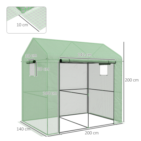  Sera tip casuta cu 2 sectiuni, cu usa si ferestre rulabile, din otel si PE, 200x140x200 cm, verde [2]