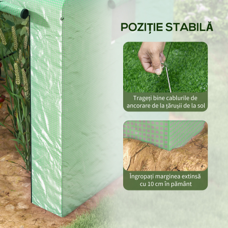  Sera tip casuta cu 2 sectiuni, cu usa si ferestre rulabile, din otel si PE, 200x140x200 cm, verde [6]