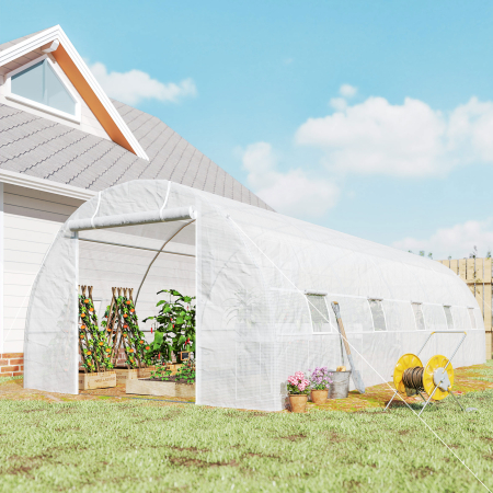  Sera Tip Tunel 8x3x2 m cu invelis din Plastic si Otel Ranforsat, Alb [7]