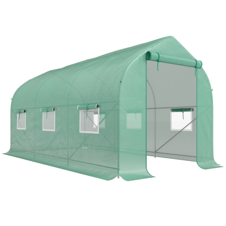 Gradina & balcon -  Sera Tip Tunel Anti-UV cu 6 Ferestre cu Plasa si Intrare Rulabila, din Metal si PE, 4x2x2 m, Verde