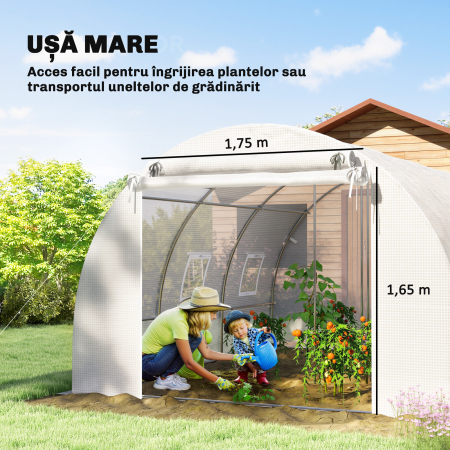  Sera tip tunel cu 2 bare detasabile si usi si ferestre cu plasa, din otel galvanizat si polietilena, 396x300x200 cm, alb [6]