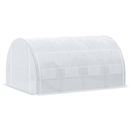  Sera Tip Tunel cu Usa, Panouri si 8 Ferestre Rulabile, din Otel Galvanizat si PE, 3.97x3x2 m, Alb [8]