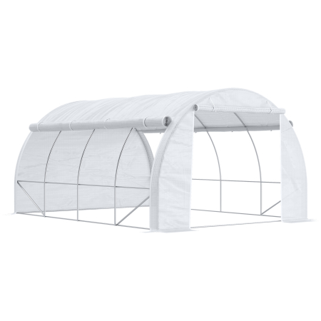 Gradina & balcon -  Sera Tip Tunel cu Usa, Panouri si 8 Ferestre Rulabile, din Otel Galvanizat si PE, 3.97x3x2 m, Alb