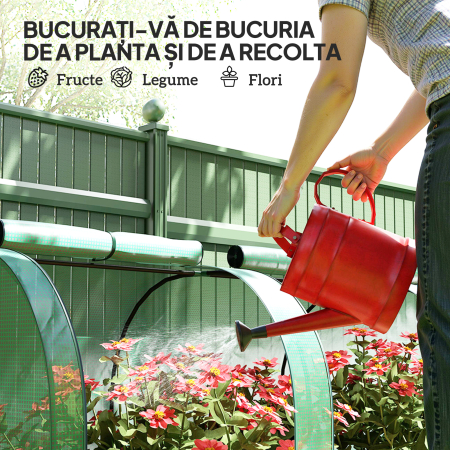  Sera Tip Tunel din Otel si Plastic Impermeabil Anti UV cu 4 Usi, 395x100x80 cm, Verde [6]