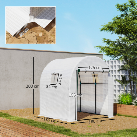  Sera Tip Tunel pentru Gradina 1.8x1.8x2 m din Otel si PE Anti-UV cu Usi Rulabile si Ferestre, Alba [2]