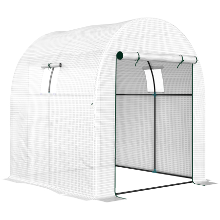 Prelate, pavilioane, umbrele terasa -  Sera Tip Tunel pentru Gradina 1.8x1.8x2 m din Otel si PE Anti-UV cu Usi Rulabile si Ferestre, Alba
