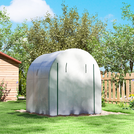  Sera Tip Tunel pentru Gradina 1.8x1.8x2 m din Otel si PE Anti-UV cu Usi Rulabile si Ferestre, Alba [8]