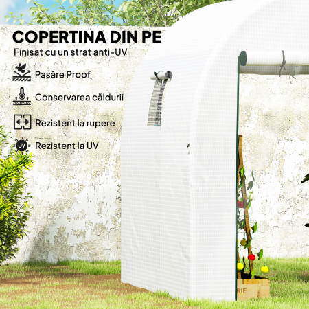  Sera Tip Tunel pentru Gradina 1.8x1.8x2 m din Otel si PE Anti-UV cu Usi Rulabile si Ferestre, Alba [3]