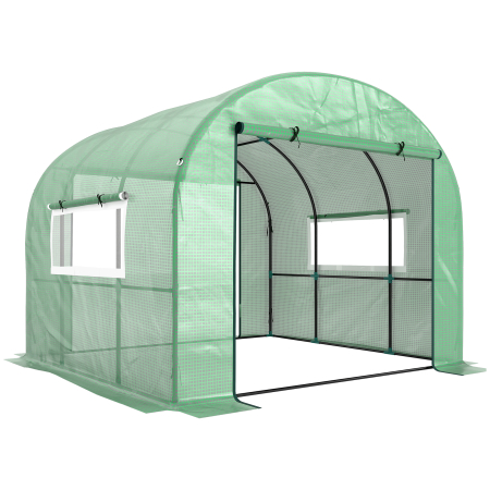 Prelate, pavilioane, umbrele terasa -  Sera tip tunel pentru gradina 3x3x2 m din otel si PE anti-UV cu usi rulabile si ferestre, verde