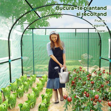  Sera tip tunel pentru gradina 3x3x2 m din otel si PE anti-UV cu usi rulabile si ferestre, verde [7]
