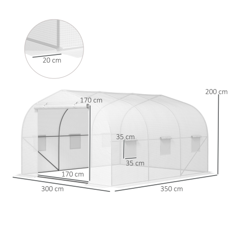  Sera Tip Tunel pentru Gradina cu 6 Ferestre si Usa Rulanta, din Otel si PE, 3.5x3x2 m, Alba [2]
