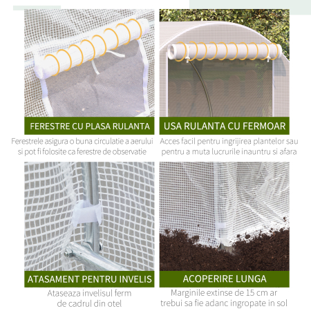  Sera tunel cu 8 ferestre si usa rulanta, sera de gradina tunel pentru plante, 5x2x2m, alb [3]