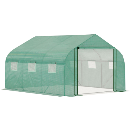 Prelate, pavilioane, umbrele terasa -  Sera Tunel cu Protectie PE si Structura din Otel, Poarta Tip Rulou si 6 Ferestre, 347x300x200 cm, Verde