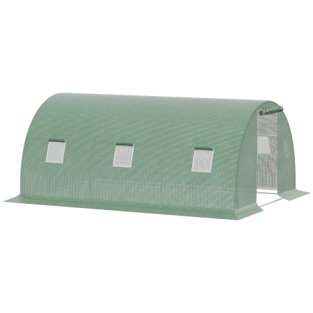Gradina & balcon -  Sera Tunel de Exterior cu Copertina din PE, Usa cu Fermoar si 6 Ferestre, Verde