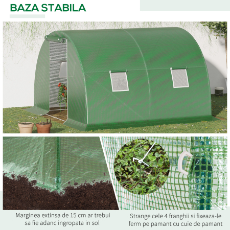  Sera tunel de gradina cu protectie din PE, Usa cu incuietoare si 4 ferestre, verde [4]