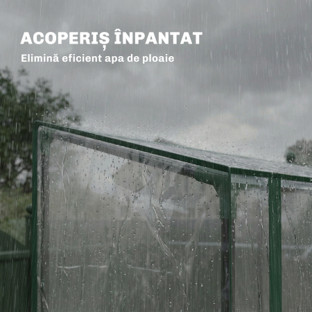  Sera Verticala cu 2 Sectiuni si 3 Rafturi, din Plastic si Otel, 143x45x151 cm, Verde inchis si Transparent [5]