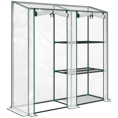Prelate, pavilioane, umbrele terasa -  Sera Verticala cu 2 Sectiuni si 3 Rafturi, din Plastic si Otel, 143x45x151 cm, Verde inchis si Transparent