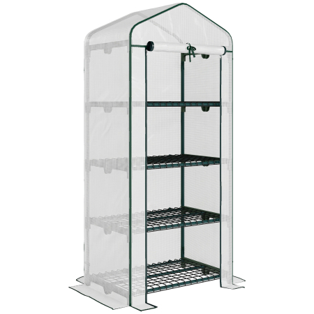 Prelate, pavilioane, umbrele terasa -   Sera verticala cu etajera cu 4 rafturi, sera pentru balcon si terasa din otel si PE alb, 70x50x160cm