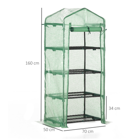  Sera verticala cu raft pe 4 niveluri, sera cu balcon si terasa din otel si PE verde inchis, 70x50x160cm [2]