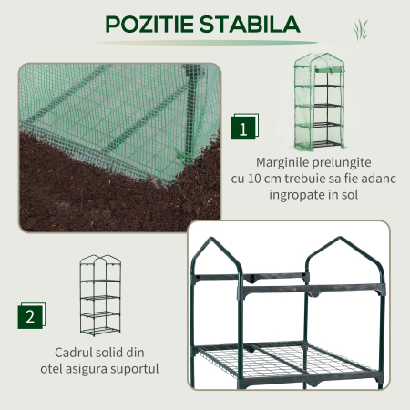  Sera verticala cu raft pe 4 niveluri, sera cu balcon si terasa din otel si PE verde inchis, 70x50x160cm [3]