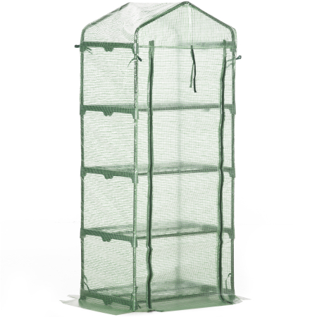  Sera verticala cu raft pe 4 niveluri, sera cu balcon si terasa din otel si PE verde inchis, 70x50x160cm [7]