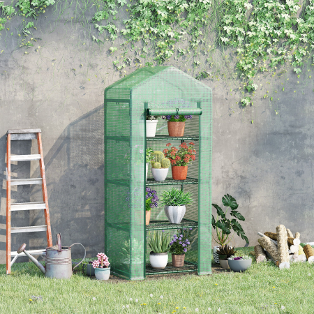  Sera verticala cu raft pe 4 niveluri, sera cu balcon si terasa din otel si PE verde inchis, 70x50x160cm [1]