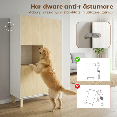  Servanta de Bucatarie, Mobilier de Bucatarie cu 6 Compartimente cu Usi Soft Close pentru Living, Sufragerie, Alb si Lemn [6]