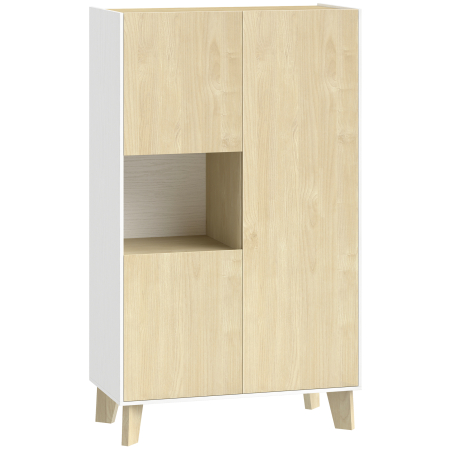 Dulapuri si rafturi depozitare -  Servanta de Bucatarie, Mobilier de Bucatarie cu 6 Compartimente cu Usi Soft Close pentru Living, Sufragerie, Alb si Lemn