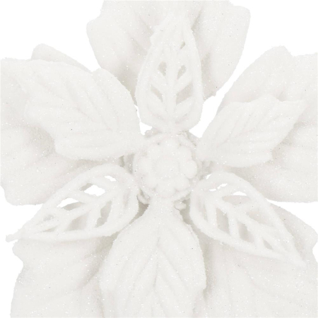 Set 10 flori de Craciun 12 cm, ornamente cu sclipici, plastic, alb [5]