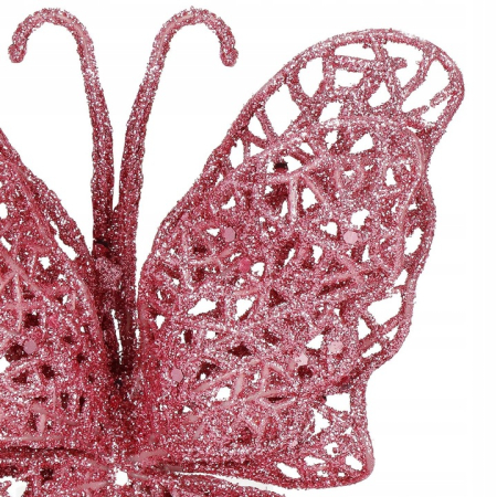 Set 10 ornamente pentru bradul de Craciun, Fluture cu sclipici, 16cm, roz [4]