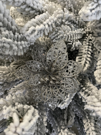 Set 10 ornamente pentru bradul de Craciun, stea Poinsettia, 10cm, argintiu [11]