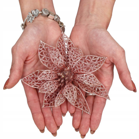 Set 10 ornamente pentru bradul de Craciun, stea Poinsettia, 10cm, roz [1]