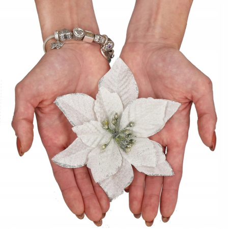 Set 10 ornamente pentru bradul de Craciun, stea Poinsettia, 13cm, gri argintiu [1]