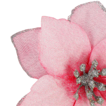 Set 10 ornamente pentru bradul de Craciun, stea Poinsettia, 13cm, roz [9]