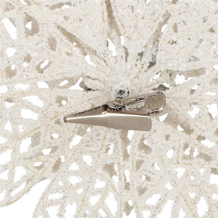 Set 10 ornamente pentru bradul de Craciun, stea Poinsettia, 14cm, alb cu sclipici [2]
