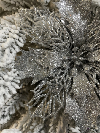 Set 10 ornamente pentru bradul de Craciun, stea Poinsettia, 16cm, argintiu [10]