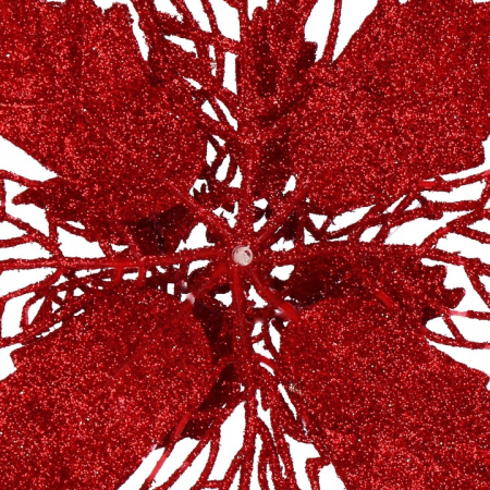 Set 10 ornamente pentru bradul de Craciun, stea Poinsettia, 16cm, visiniu [4]